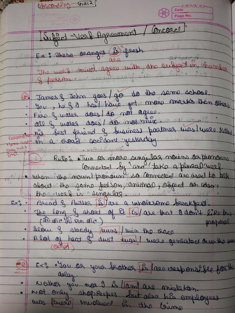 Notes For Subject - Verb Concord | PDF