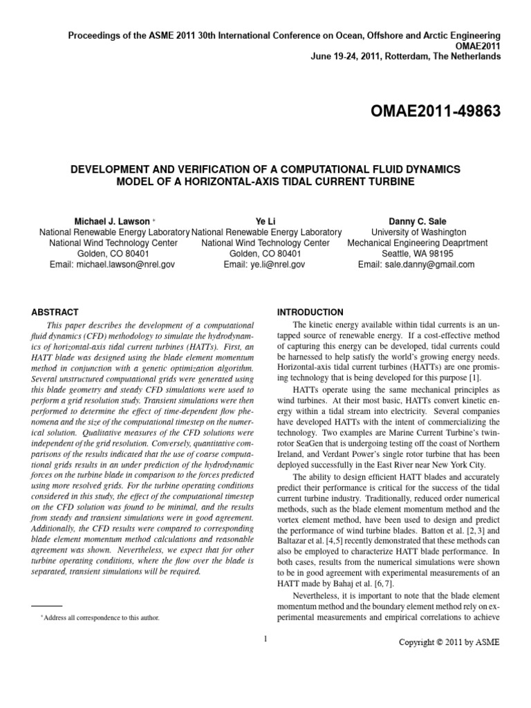 Omae2011 49863 | PDF | Computational Fluid Dynamics | Turbine