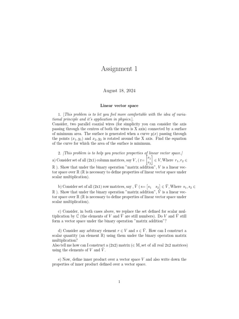 Linear Vector Space Assignment Problems | PDF | Matrix (Mathematics ...