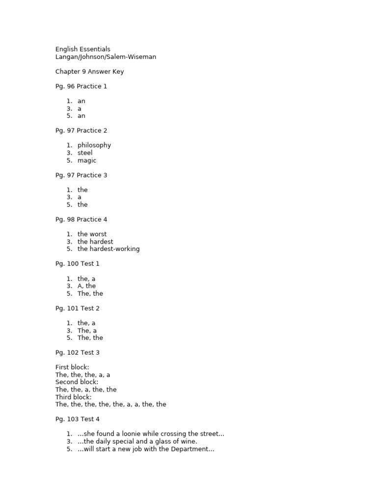 English Essentials Chapter 9 Answer Key | PDF