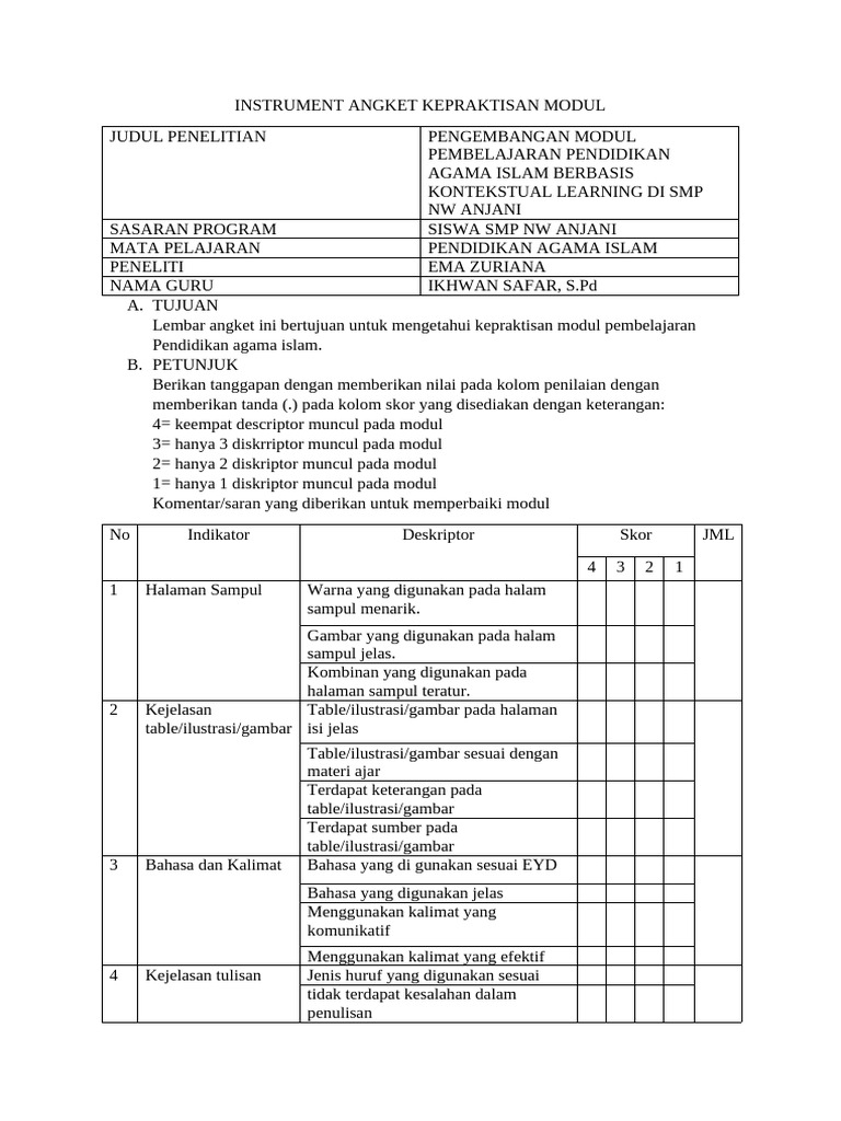 Kepraktisan Modul PAI di SMP NW Anjani | PDF