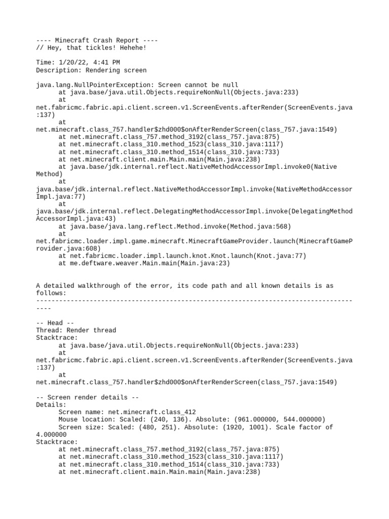 Minecraft NullPointerException Crash | PDF | Central Processing Unit ...