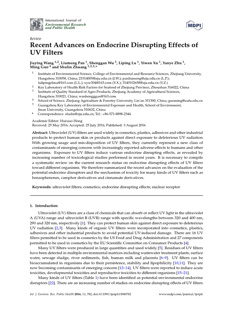 Recent Advances On Endocrine Disrupting Effects of UV Filters | PDF ...