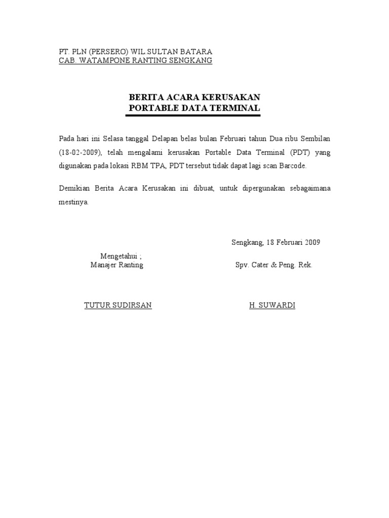 Contoh Surat Berita Acara Barang Rusak Contoh Surat Terbaru 2020