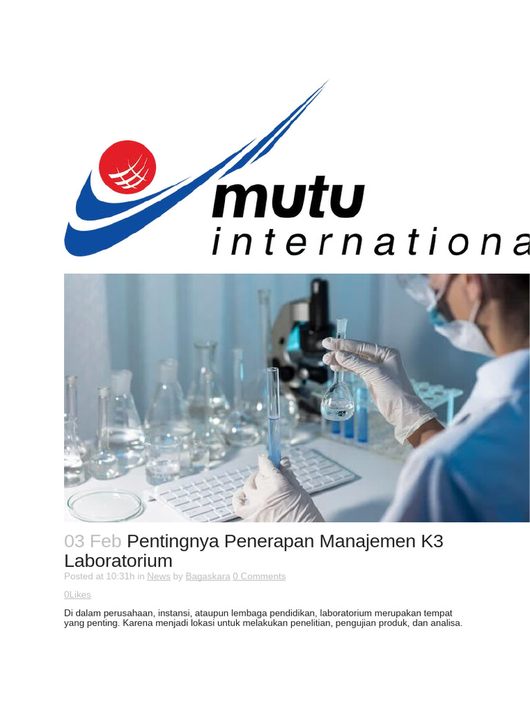 Manajemen K3 di Laboratorium: Pentingnya Keamanan | PDF