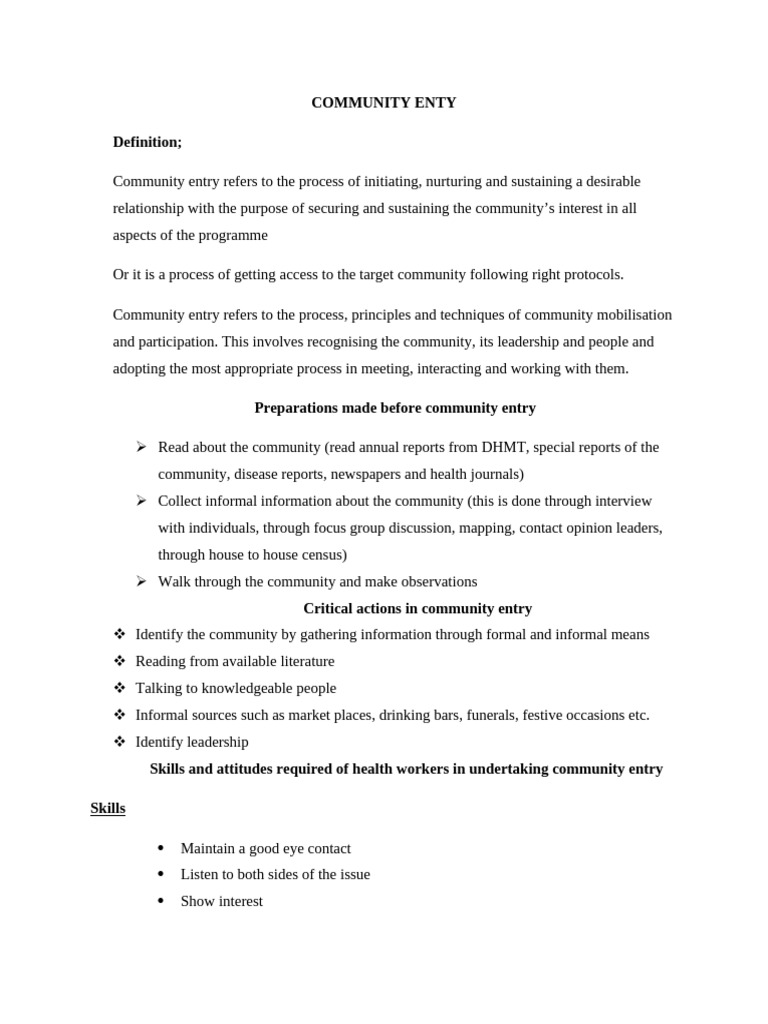Community Entry Strategies Explained | PDF | Community | Needs Assessment