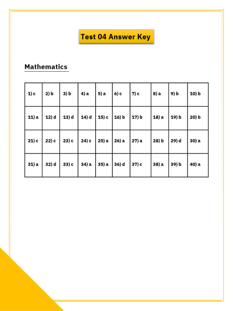 Mathematics Test 04 Answer Key | PDF