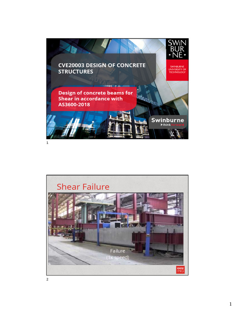 CVE20003 Lectures Week+7-8 Concrete+Shear+Design | PDF | Bending ...