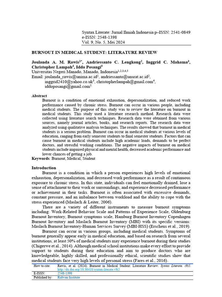 Burnout Medical Student | PDF | Occupational Burnout | Stress (Biology)