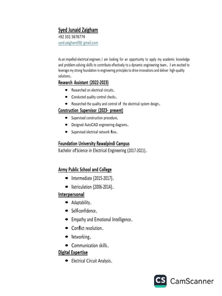 Electrical Engineering CV | PDF