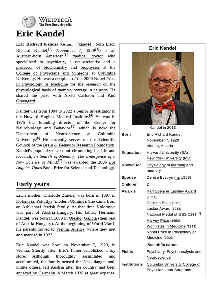 Eric Kandel | PDF | Long Term Potentiation | Neuroscience