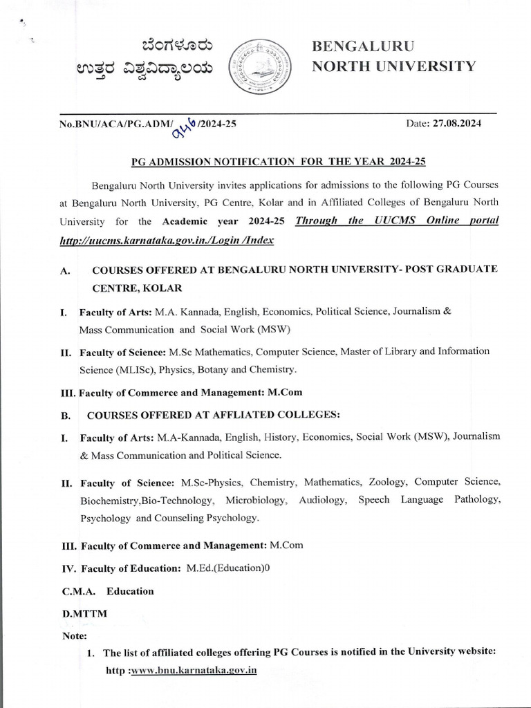 2024-25 PG Admission Notification K - 0001 | PDF