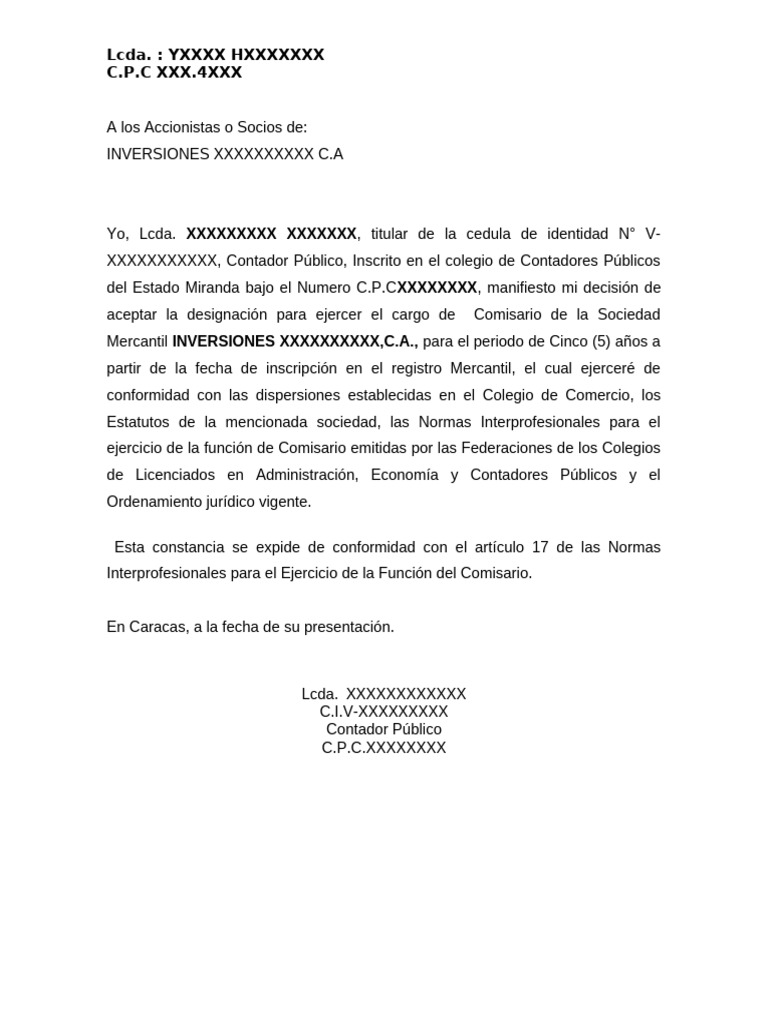 Carta De Comisario Pdf