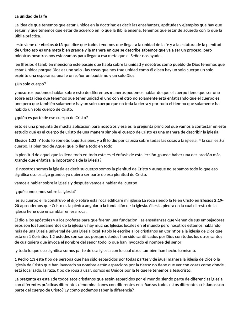 Unidad en la Fe y el Cuerpo de Cristo | PDF | Cristo (título) | Iglesia ...