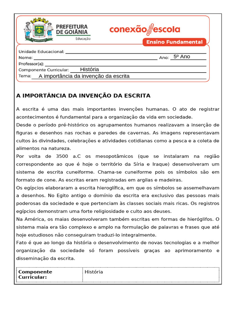 A Importância da Invenção da Escrita | PDF | Ciências Sociais