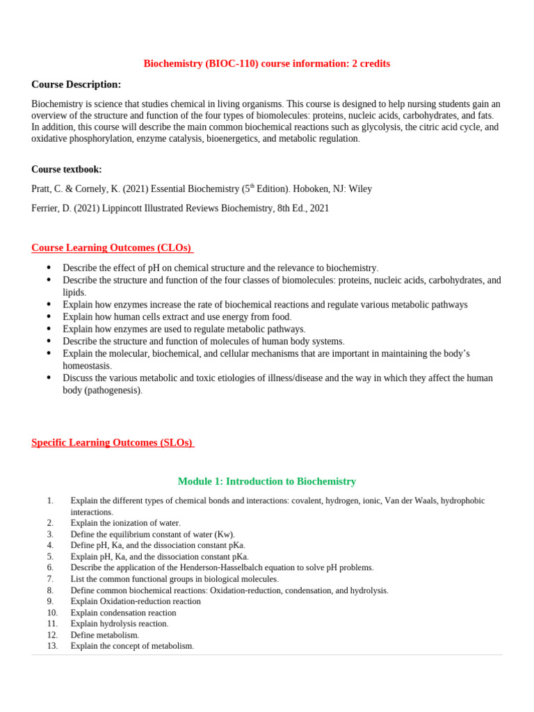 Biochemistry Course Overview for Nursing Students | PDF | Lipoprotein | Dna