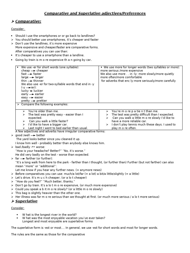 Comparative and Superlative Adjectives Guide | PDF | Adjective | Syntax