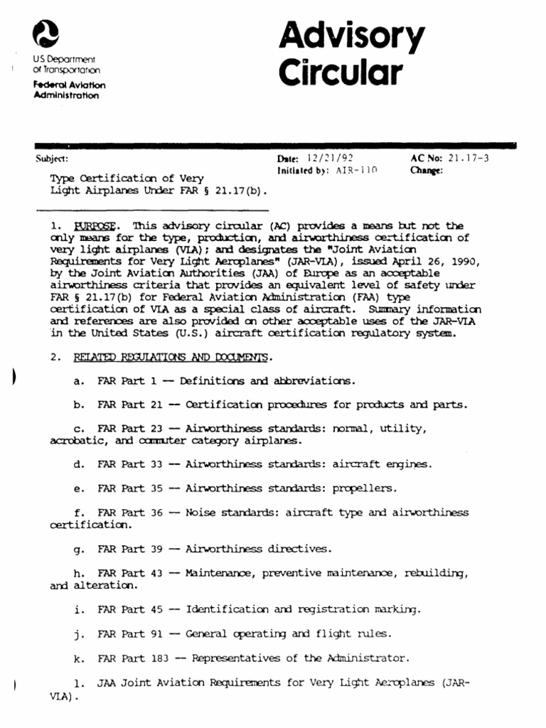 AC - 21.17-3 Type Certification of Very Light Airplanes Under FAR 21.17 ...