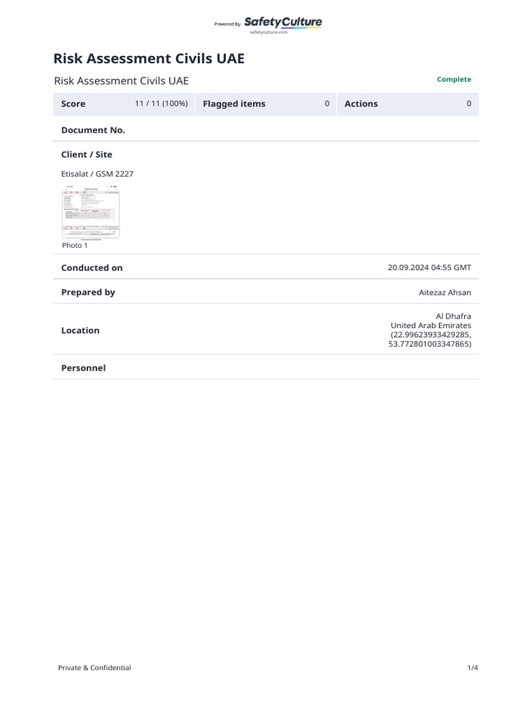 UAE Civil Site Risk Assessment Report | PDF | Safety | Personal ...