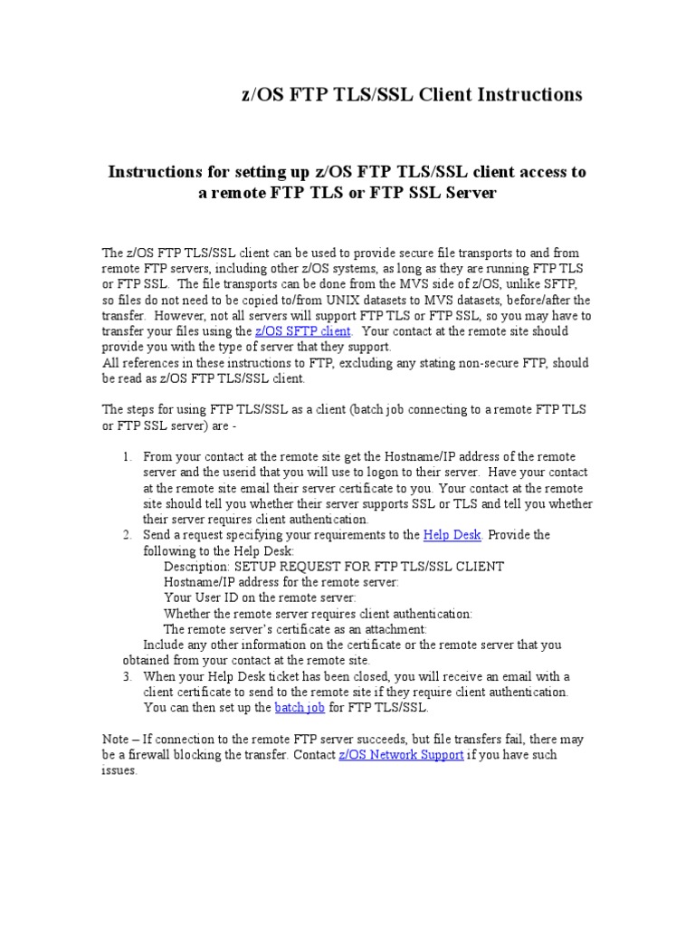 z/OS FTP TLS/SSL Client Setup Guide | PDF | File Transfer Protocol ...