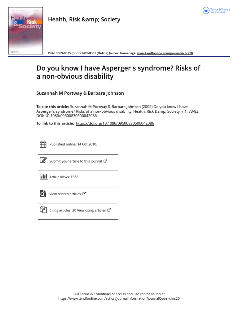 Do You Know I Have Asperger S Syndrome Risks of A Non-Obvious ...