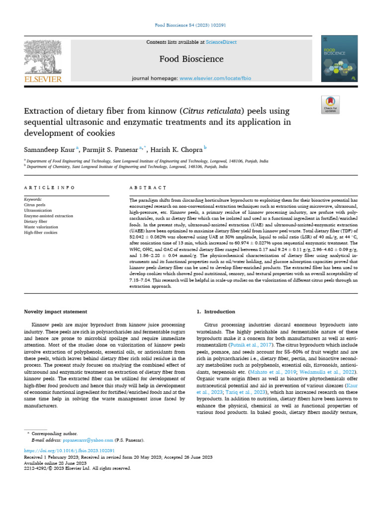 Kinnow Peel Fiber Extraction for Cookies | PDF | Dietary Fiber | Diet ...