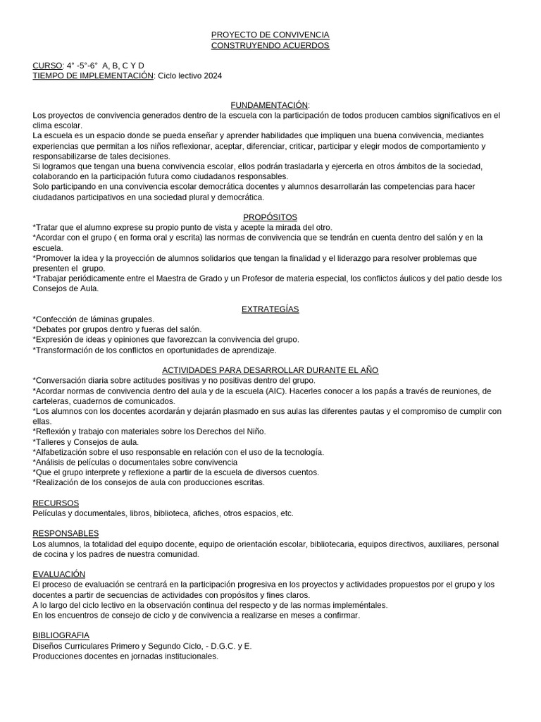 Proyecto de Convivencia | PDF | Escuelas | Salón de clases