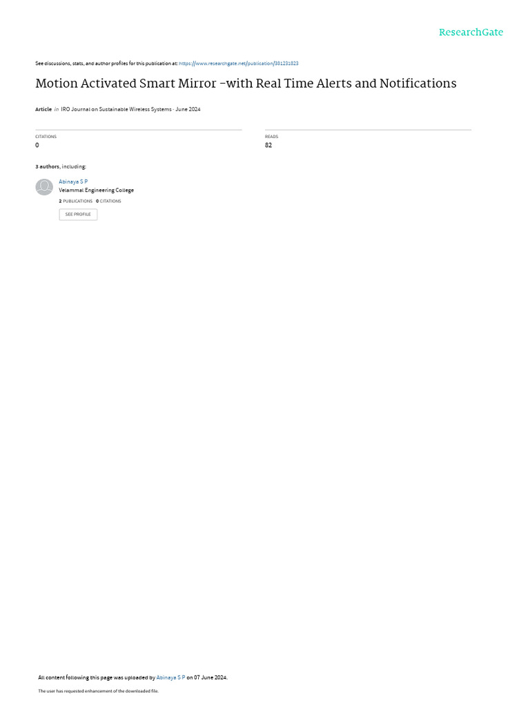 Motion Activated Smart Mirror - With Real Time Aler | PDF | Arduino ...