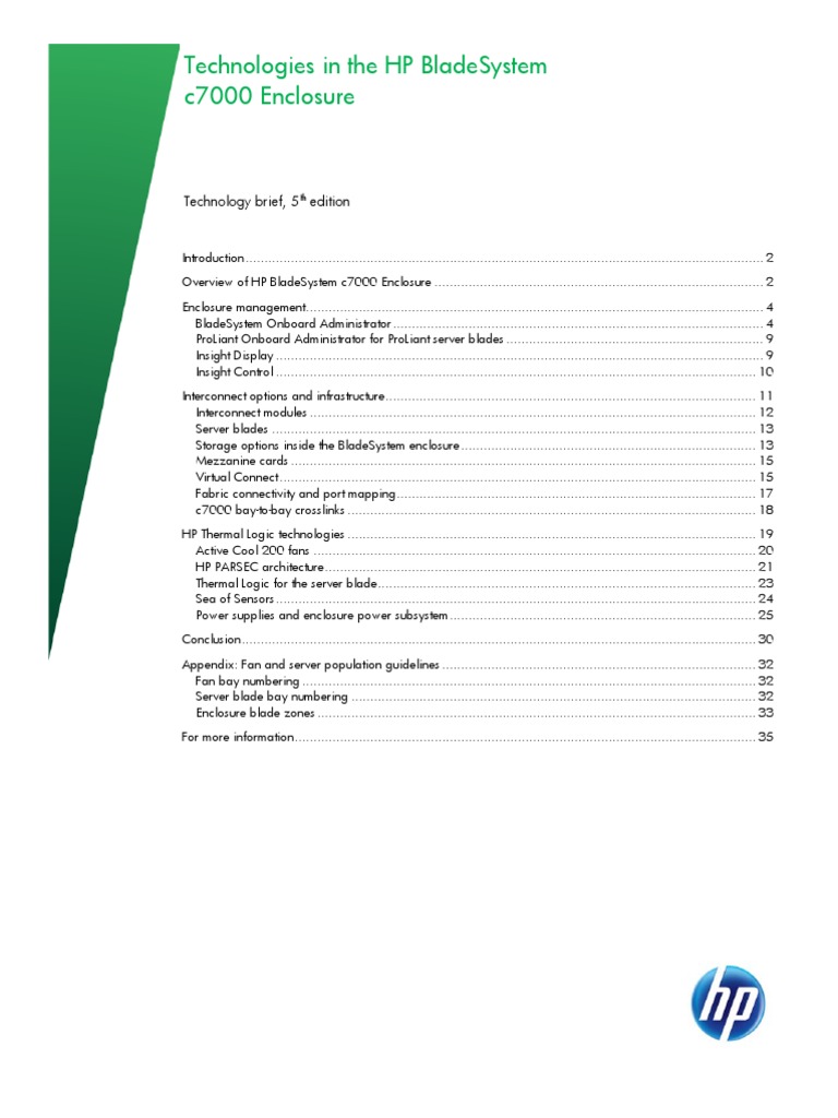 Technologies in The HP Blade System c7000 Enclosure | PDF | Network ...