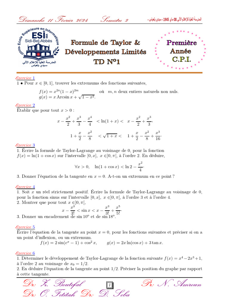 Exercices sur le développement de Taylor | PDF | Analyse mathématique ...