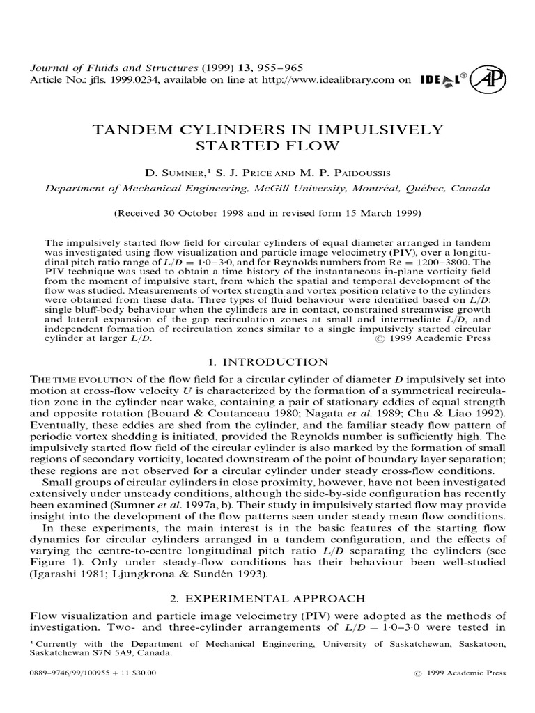 Tandem Cylinders in Impulsive Flow Dynamics | PDF | Vortices ...