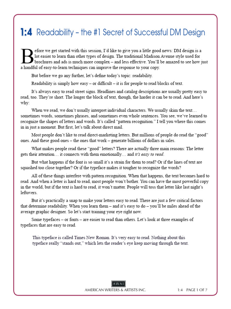 01-04 Readability - The #1 Secret of Successful DM Design | PDF ...