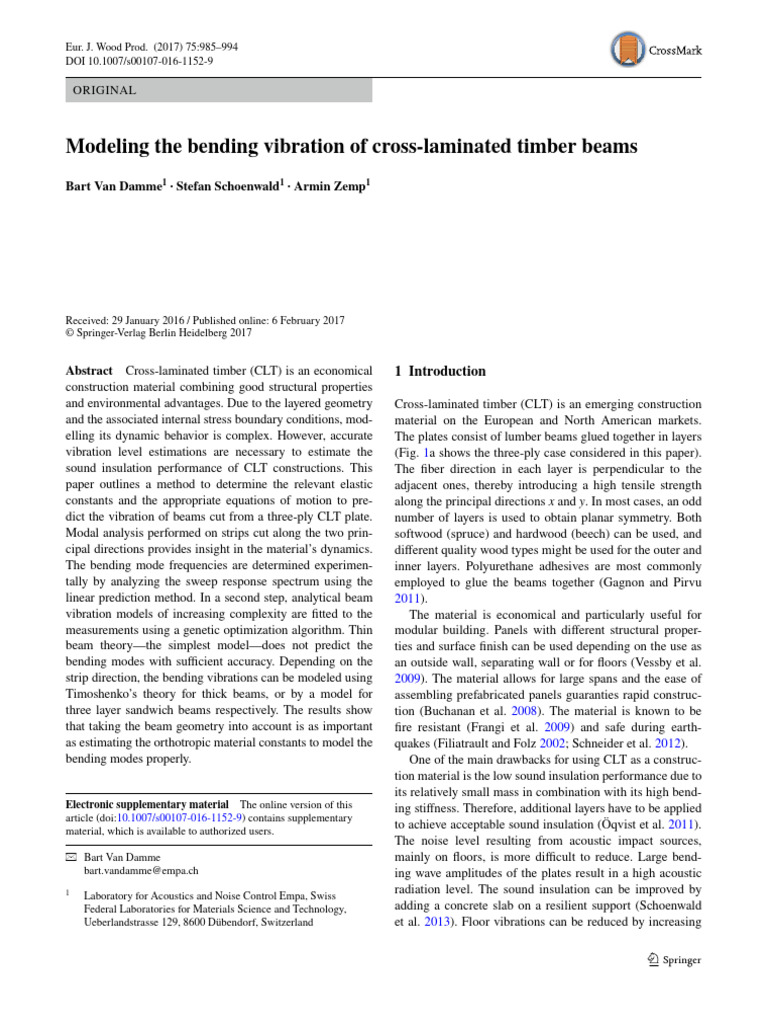 Damme 2017 Modeling The Bending Vibration of Cross Laminated Timber ...