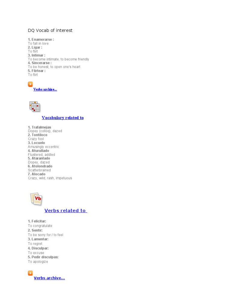 Don Quijote Vocb of Interest PDF Linguistic Typology Grammar