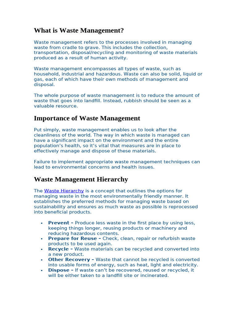 Comprehensive Guide to Waste Management | PDF | Waste Management | Waste