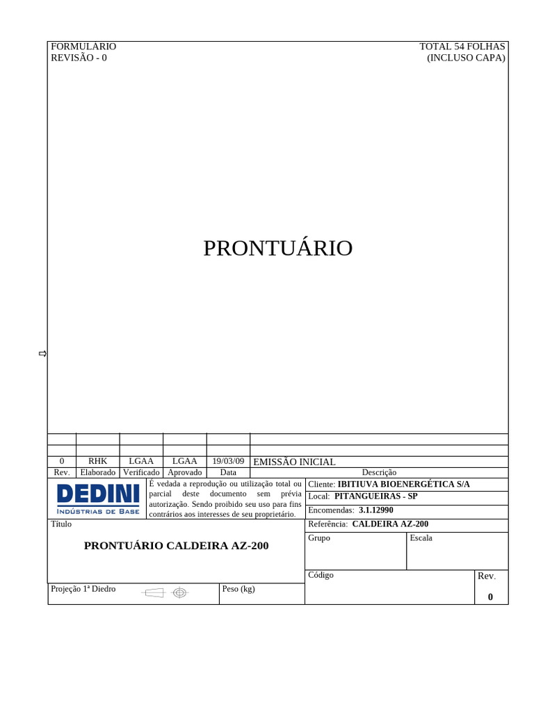 Prontuário Caldeira AZ-200 Detalhes | PDF | Caldeira | Engenharia Química