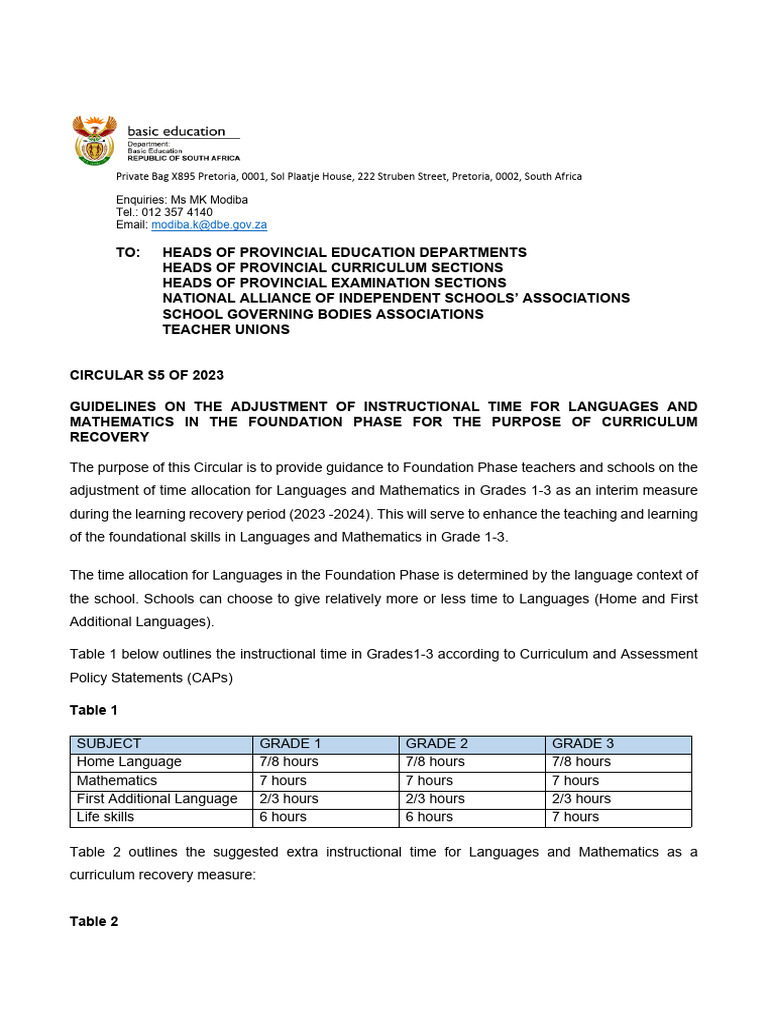 Adjusted Instructional Time for Grade R | PDF | Curriculum | Learning