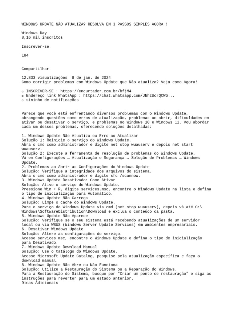 Solucione Erros do Windows Update | PDF | Windows 10 | Ciência da ...