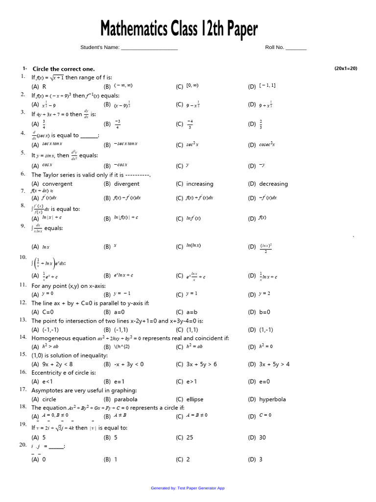 Class 12 Mathematics Exam Questions | PDF | Ellipse | Coordinate System