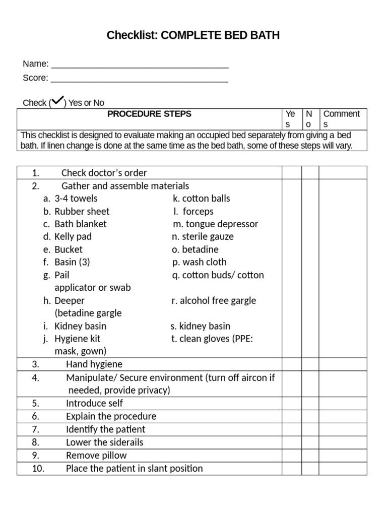 Bed Bath Procedure Guide | PDF | Hygiene