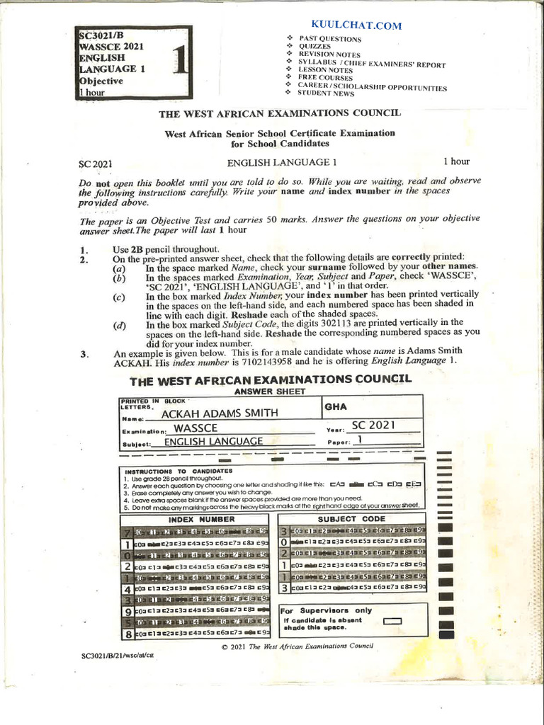 Wassce 2021 English Pdf