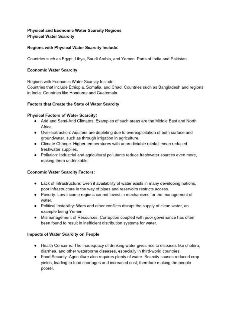 Water Scarcity: Causes and Regions | PDF | Water Scarcity | Water ...