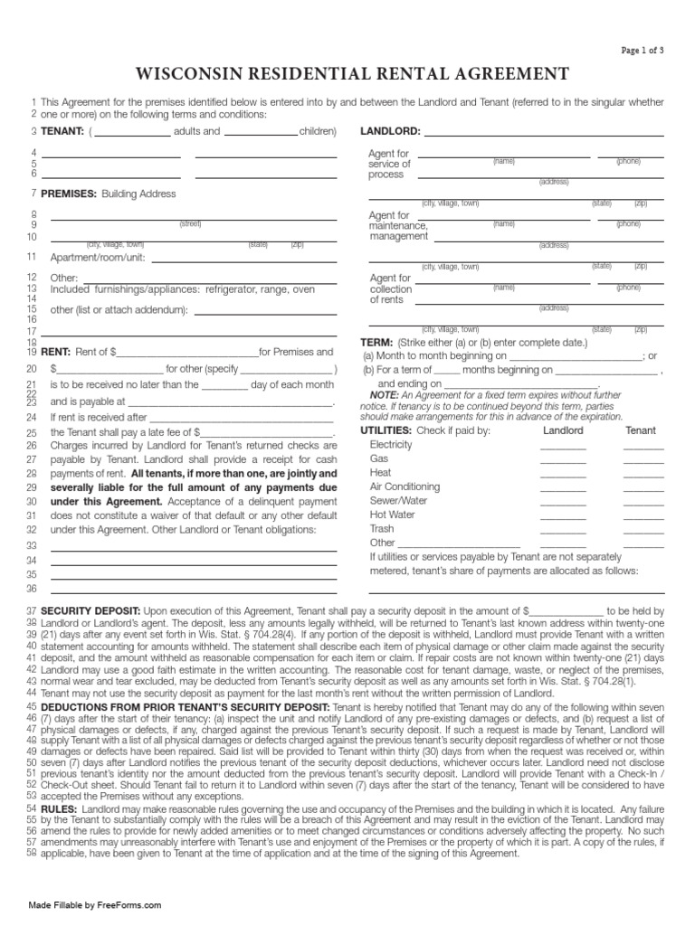 Wisconsin Residential Lease Agreement | PDF | Leasehold Estate | Lease