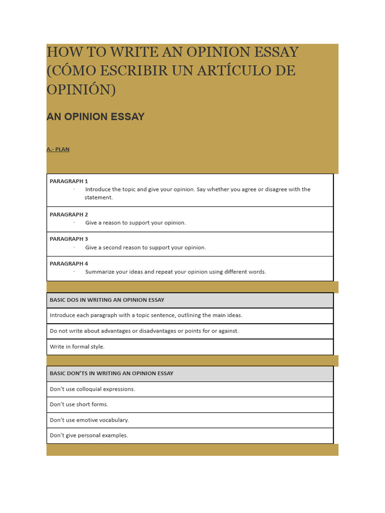 Writing an Opinion Essay Guide | PDF