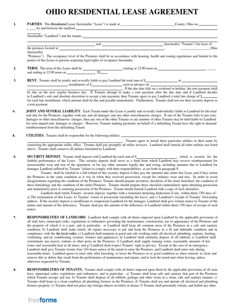 Ohio Residential Lease Agreement Template | PDF | Lease | Leasehold Estate