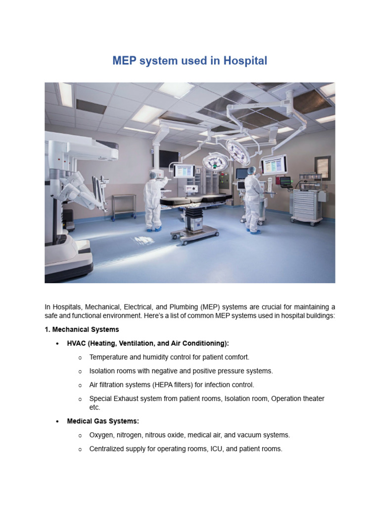 Essential MEP Systems in Hospitals | PDF | Operating Theater ...