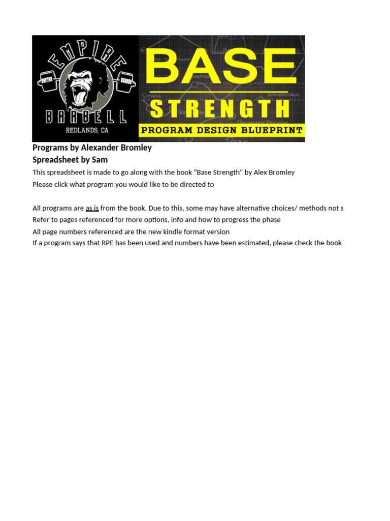Base Strength Program Spreadsheet | PDF | Weight Training | Individual ...