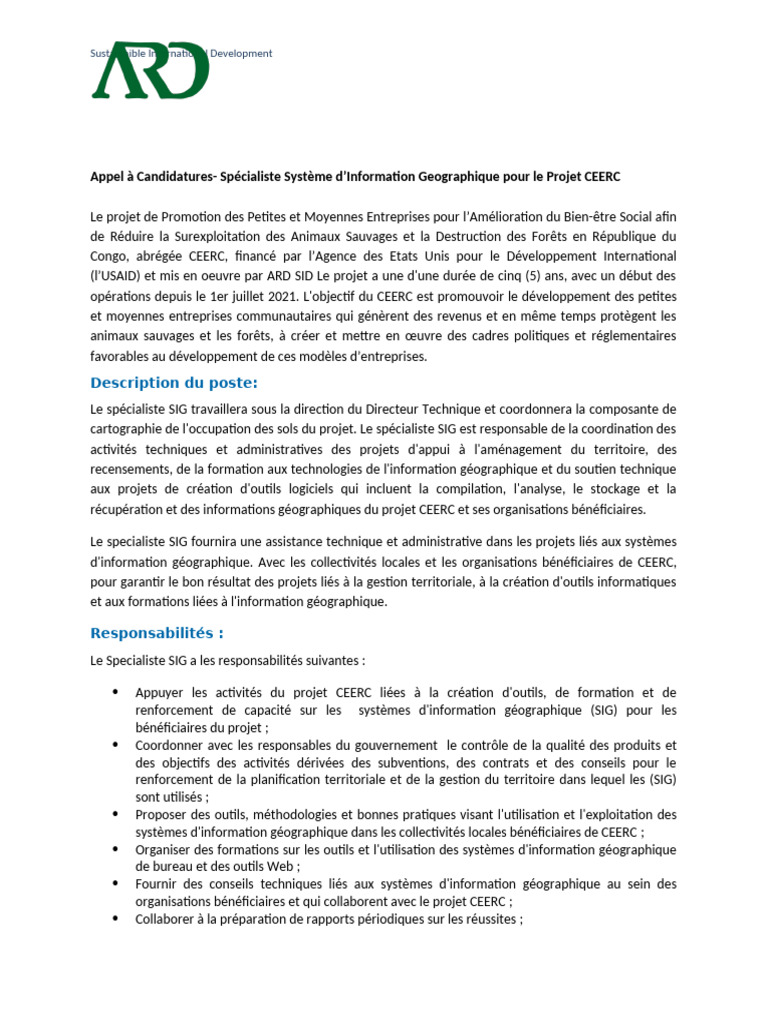 Recrutement Spécialiste SIG pour CEERC | PDF | Système d'information ...