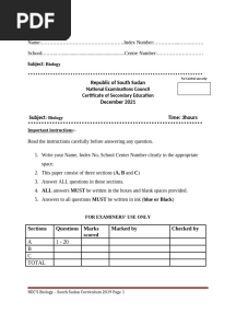 Republic of South Sudan December 2021 Subject Time: 3hours