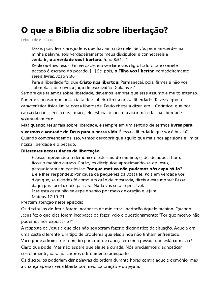 O que a Bíblia ensina sobre libertação | PDF | Jesus | Pecado